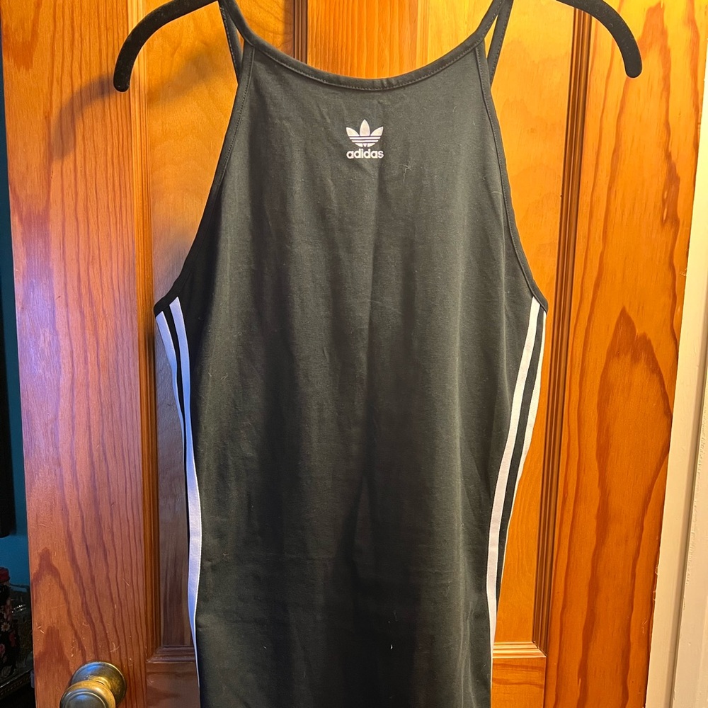Adidas Mini Dress in Black and White with Sporty Stripes